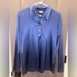 Classy DKNY Women’s Blue 95% Silk w/ 5% Spandex Blouse Top- Size 12/Large
